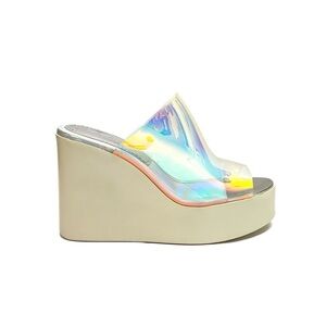 Vintage Y2K deadstock iridescent clear vinyl platform wedge sandals